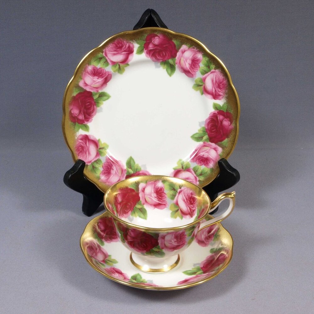 Royal Albert OLD ENGLISH ROSE Dessert Plate Coffee Tea Cup Trio Heavy Gold